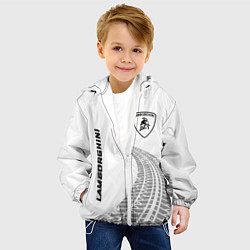 Куртка с капюшоном детская Lamborghini speed на светлом фоне со следами шин:, цвет: 3D-белый — фото 2