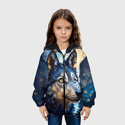 Куртка с капюшоном детская Волк на синем фоне, цвет: 3D-черный — фото 2