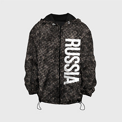 Куртка с капюшоном детская Россия на фоне узора медного цвета, цвет: 3D-черный