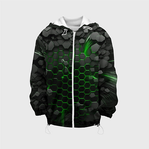 Детская куртка Взрыв зеленых плит / 3D-Белый – фото 1