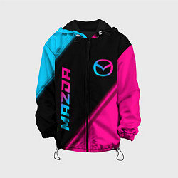 Куртка с капюшоном детская Mazda - neon gradient: надпись, символ, цвет: 3D-черный