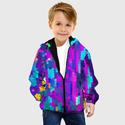 Куртка с капюшоном детская Шестиугольники неонового цвета, цвет: 3D-черный — фото 2