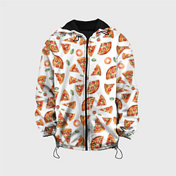 Куртка с капюшоном детская Кусочки пиццы - паттерн на белом, цвет: 3D-черный