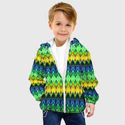 Куртка с капюшоном детская Разноцветный желто-синий геометрический орнамент, цвет: 3D-белый — фото 2