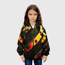 Куртка с капюшоном детская Зеленая текстура оранжевые полосы, цвет: 3D-черный — фото 2
