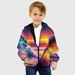 Куртка с капюшоном детская Волны на закате, цвет: 3D-черный — фото 2
