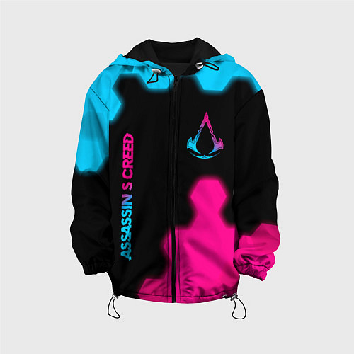 Детская куртка Assassins Creed - neon gradient: надпись, символ / 3D-Черный – фото 1