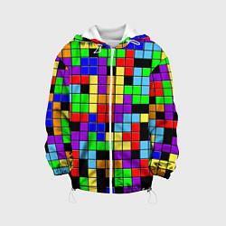 Куртка с капюшоном детская Тетрис цветные блоки, цвет: 3D-белый