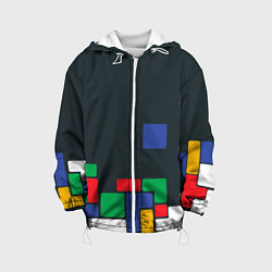 Куртка с капюшоном детская Падающий блок тетрис, цвет: 3D-белый