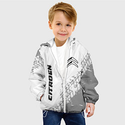Куртка с капюшоном детская Citroen speed на светлом фоне со следами шин: надп, цвет: 3D-белый — фото 2