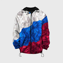 Куртка с капюшоном детская Флаг России из цветов, цвет: 3D-черный