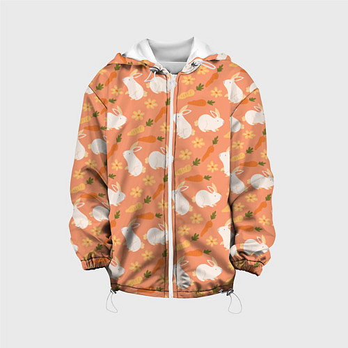 Детская куртка Зайцы с морковью паттерн / 3D-Белый – фото 1