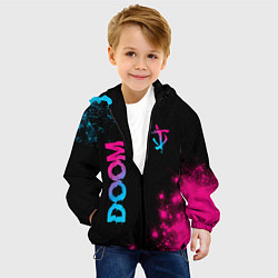 Куртка с капюшоном детская Doom - neon gradient: надпись, символ, цвет: 3D-черный — фото 2