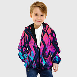 Куртка с капюшоном детская Розово-голубые соты и разломы, цвет: 3D-черный — фото 2