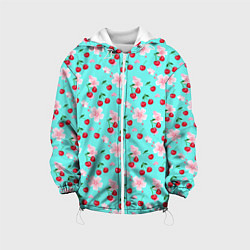 Куртка с капюшоном детская Паттерн цветущая вишня, цвет: 3D-белый