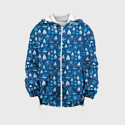 Детская куртка Кораблики синий фон / 3D-Белый – фото 1
