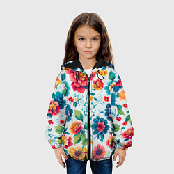 Куртка с капюшоном детская Цветочный узор красивый, цвет: 3D-черный — фото 2