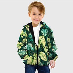 Куртка с капюшоном детская Листья узор тропический, цвет: 3D-черный — фото 2