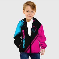 Куртка с капюшоном детская Evangelion - neon gradient: надпись, символ, цвет: 3D-черный — фото 2
