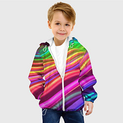 Куртка с капюшоном детская Неоновые радужные волны, цвет: 3D-белый — фото 2