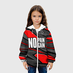Куртка с капюшоном детская No pain no gain - красный, цвет: 3D-белый — фото 2
