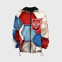 Куртка с капюшоном детская Объемные плиты и герб России, цвет: 3D-черный