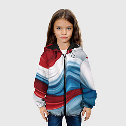 Куртка с капюшоном детская Белые синие красные волны, цвет: 3D-черный — фото 2