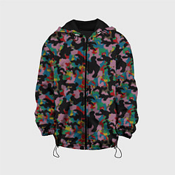 Куртка с капюшоном детская Модный разноцветный камуфляж, цвет: 3D-черный
