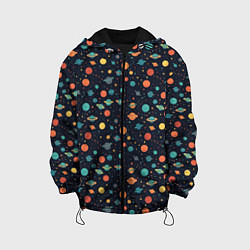 Куртка с капюшоном детская Темный космос с планетами паттерн, цвет: 3D-черный