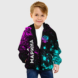 Куртка с капюшоном детская Марина и неоновый герб России: надпись, символ, цвет: 3D-черный — фото 2