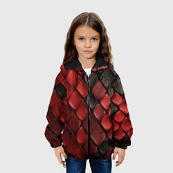 Куртка с капюшоном детская Кожаная красно черная текстура, цвет: 3D-черный — фото 2