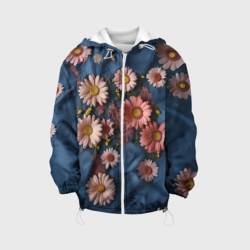 Детская куртка Хризантемы на джинсе / 3D-Белый – фото 1