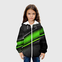 Куртка с капюшоном детская Зеленая объемная полосы, цвет: 3D-белый — фото 2