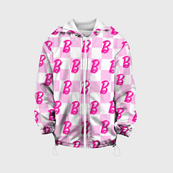 Куртка с капюшоном детская Розовая шашка и Барби, цвет: 3D-белый