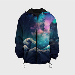 Куртка с капюшоном детская Космическая Большая волна в Канагаве, цвет: 3D-черный