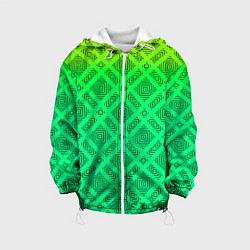 Куртка с капюшоном детская Желто-зеленый градиентный фон с геометрическим узо, цвет: 3D-белый