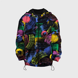 Куртка с капюшоном детская Яркие абстрактые формы с текстурой, цвет: 3D-черный