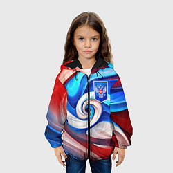 Куртка с капюшоном детская Абстракция герб России, цвет: 3D-черный — фото 2