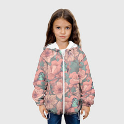 Куртка с капюшоном детская Паттерн с бабочками и цветами, цвет: 3D-белый — фото 2