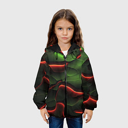 Куртка с капюшоном детская Объемные красно зеленые плиты, цвет: 3D-черный — фото 2
