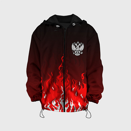 Детская куртка Герб РФ - красное пламя / 3D-Черный – фото 1