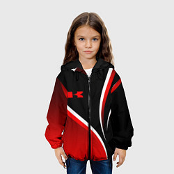 Куртка с капюшоном детская Кавасаки - красные волны, цвет: 3D-черный — фото 2