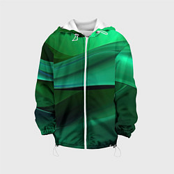 Куртка с капюшоном детская Зеленые абстрактные волны, цвет: 3D-белый