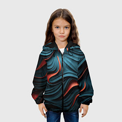 Куртка с капюшоном детская Сине-оранжевая абстрактная волна, цвет: 3D-черный — фото 2