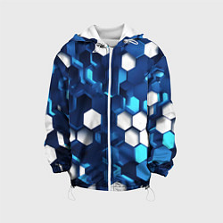 Куртка с капюшоном детская Cyber hexagon Blue, цвет: 3D-белый