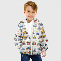 Куртка с капюшоном детская Акварельные тракторы - детский паттерн, цвет: 3D-белый — фото 2
