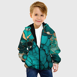Куртка с капюшоном детская Зеленый мрамор с золотыми прожилками, цвет: 3D-черный — фото 2
