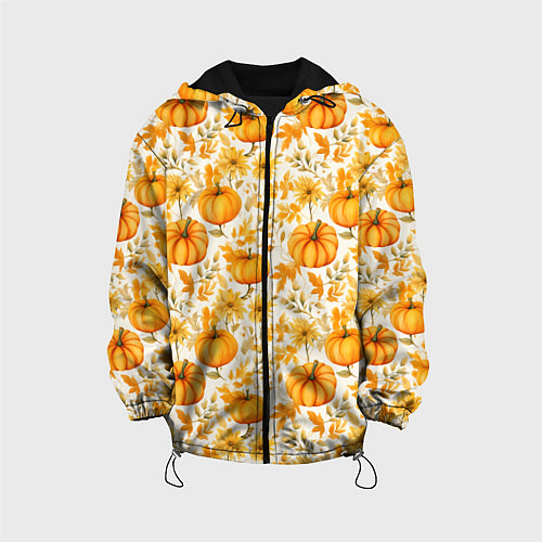 Детская куртка Тыквы и осенние цветы - паттерн / 3D-Черный – фото 1