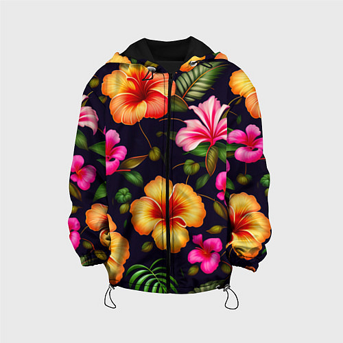 Детская куртка Гавайские цветы узор / 3D-Черный – фото 1