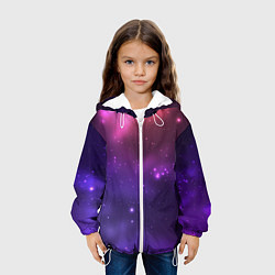 Куртка с капюшоном детская Разноцветный космос - неоновое свечение, цвет: 3D-белый — фото 2